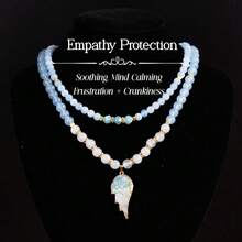 2pcs/Set Empathy Protection Necklace, Bohemian Style Natural Stone & Feather Pendant, Suitable For Daily Wear, Mother's Day, Christmas Gift (Pendant Design/Shape Random)