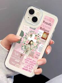 1pc Minimalist Personalized Jesus Slogan & Floral Patchwork Pattern Transparent Soft TPU Full Body Shockproof Anti-Fingerprint Phone Case, Compatible With IPhone 16/16Pro/16Plus/15/15ProMax/15Pro/11/12/13/14ProMax/11Pro/11ProMax/12Pro/12ProMax/13Pro/13ProMax/14Pro/14ProMax, Creative Premium - Multicolor - View 1