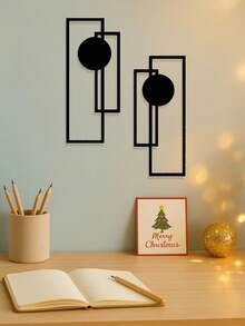 2-Piece Abstract Line Art Metal Wall Decor Set, Minimalist Industrial Wall Sculpture For Living Room, Bedroom, Office, Kitchen & Bathroom | Modern Gothic Halloween Decor | Farmhouse & Apartment Wall Art, Black Metal Wall Hanging - 黑色 - 查看 7