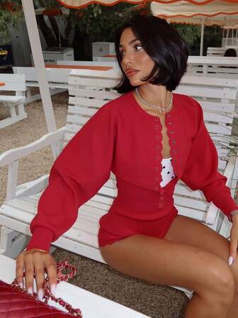 Women Winter Red Casual Knit Top And Pants Set,Outfit For Daily Wear,Christmas,New Year