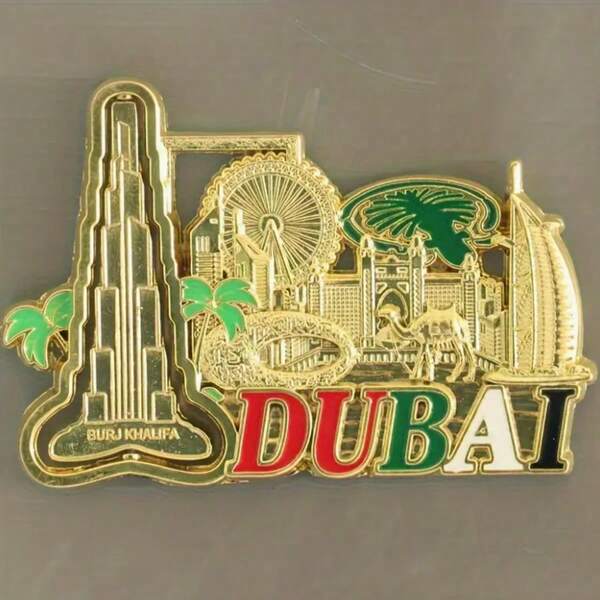 Diseño de hito de Dubai en acrílico 2D - Decoración creativa para la cocina, adecuado para entusiastas de los viajes a la ciudad. Para uso en la oficina o el refrigerador, regalo de viaje ideal o decoración de habitación, plano 2D