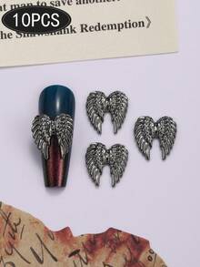 10 件/包 Wings Nails 美甲配件金属美甲装饰，金银个性化合金美甲饰品 3D 美甲装饰，适用于美甲沙龙和个人使用美甲用品美甲饰品美甲宝石