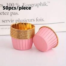 50 piezas Moldes desechables para magdalenas con textura de mármol, tazas de papel brillante resistentes al calor, moldes para muffins, herramientas de horneado, tazas para magdalenas con borde, bandejas para pasteles, adecuados para bodas, Pascua, Día de la Madre, Ramadán