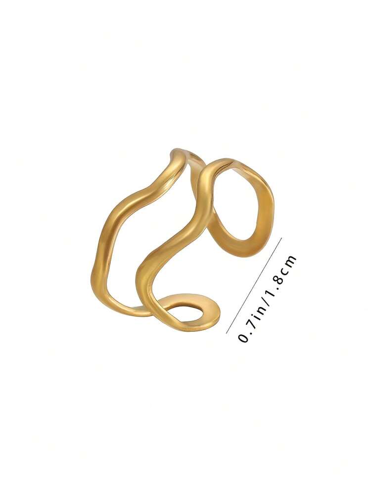 女士优雅双层开口戒指 - 别致可调节个性单品，适合日常佩戴、度假或情人节礼物，不锈钢材质，具有独特的不对称设计 - 金色 - 查看 8