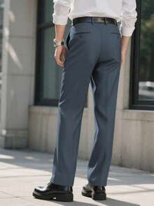 男士透气柔软直筒商务休闲裤，修身西装裤，简约设计 - 灰色 - 查看 3
