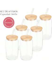 SELECTSHOP Set De 4 Vaso Tipo Lata De Vidrio Con Tapas Popotes De Vidrio Y Cepillo De Limpieza Vasos para Cerveza Taza de Café Helado Vasos de Cóctel Adecuados para Agua Jugo Sodaé Regalo (Set De 4) - Juego de 6 piezas - Ver 8
