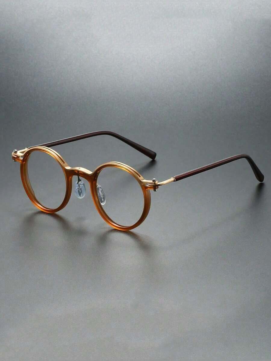 2025 New Retro Fashion Eyeframe Men's Round Frame Punk Metal Anti Blue Light Computer Flat Light Glasses High Quality Design Glasses Suitable Daily Wear - 無色 - 查看 1