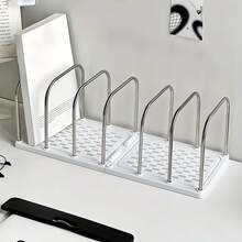 1pc Stainless Steel + PP Desktop Book Shelf | Base With Adjustable Divider Vertical Small Book Stand | Modern Minimalist Office Desk Storage Rack, Suitable For Mail And File Storage | Student Dorm Study Desk Organizer - Multicolor - View 10