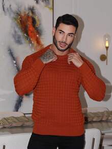 Men's Striped Knitted Sweater Blouse - Màu Cam cháy - Xem 7