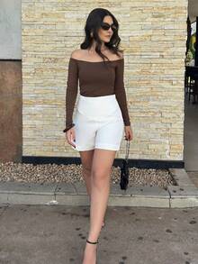 Women's Off-The-Shoulder Blouse Long Sleeve Casual Charming Elegant Evening Party Prom Formal - 鏽棕色 - 查看 9