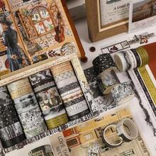 Vintage Washi Tape Set - 24 Rolls Arts Adhesive Tapes Assorted Retro Decorative Masking Tape Sets For Craft Scrapbook DIY Gift Wrapping 9-Monochrome Mood