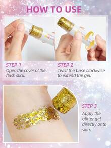 1 件彩虹美人鱼荧光笔棒，超亮发光闪光凝胶化妆棒，适用于身体、面部、头发，适合节日、俱乐部、婚礼、户外活动 - 彩色 - 查看 3