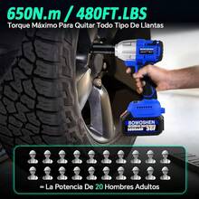 Llave de Impacto Inalámbrico 1/2 Sin Escobillas Pistola de Impacto Con Batería 650N.M, Taladro y Atornillador 3 EN 1, Cargador Y 4 Dados Para Coche Y El Hogar - Azul, 2 Baterías - Ver 2