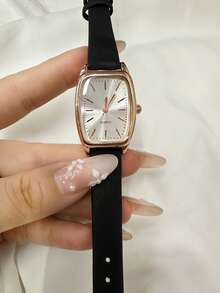 1pc Women's Casual Classic Fashion Black PU Leather Strap Watch, Adjustable Strap, Birthday Gift, Fashion Accessory