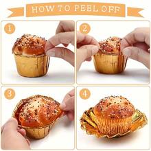 50 piezas Moldes desechables para magdalenas con textura de mármol, tazas de papel brillante resistentes al calor, moldes para muffins, herramientas de horneado, tazas para magdalenas con borde, bandejas para pasteles, adecuados para bodas, Pascua, Día de la Madre, Ramadán