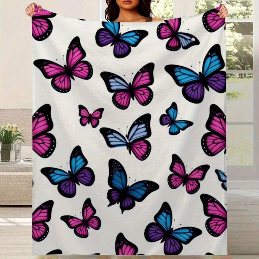 Print Flannel Blanket - All-Season Soft Warmth With Pink Blue Purple Black White Pattern, Thick Cozy Bedspread For Winter Lounging Chairs, Couches, Beds - Contemporary Bedding In Pastel & Neutral Tones, Throw Blanket, Lovely Thick Blankets, Blanket Throw, Throw Blanket For Couch, Throws, Blankets And Throws, Throw Blankets, Blankets For Winter, Towels Bath Towels, Contemporary Blanket, Bed Cover, Girly Makeup Throw, Cool Throw Blanket For Decoration, Thick Winter Blanket,