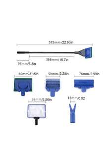 1pc 5 In 1 Aquarium Cleaning Tools Set - Multi-Function Kit With Fish Net, Algae Scraper, Gravel Rake, Sponge Brush & Fork, Essential For Fish Tank Glass & Gravel Clean, Aquarium Supplies