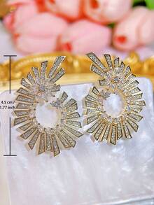 SEQUITO 2 piezas de joyas para las orejas con baño de oro elegante, aretes de gran tamaño con circonita cúbica simétrica, joyería de fiesta y disfraz de diosa