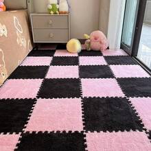 12 alfombrillas cuadradas para moqueta, azulejos entrelazados de felpa, azulejos de espuma EVA antideslizante, construye una zona segura para recámara y sala de juegos (blanco y negro) - Rosado/Negro - Ver 13