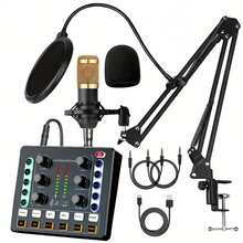Podcast Equipment Bundle Audio Interface, DJ Mixer, BM-800 Condenser Microphone, Studio Equipment With Mic Arm, Streaming, Voice Over, Singing, PC - Black - View 13