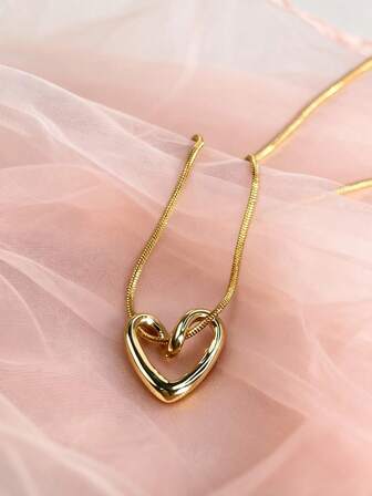 1 pieza Collar con colgante de corazón hueco de acero inoxidable de moda, estilo minimalista y lujoso, collar gargantilla versátil para mujeres