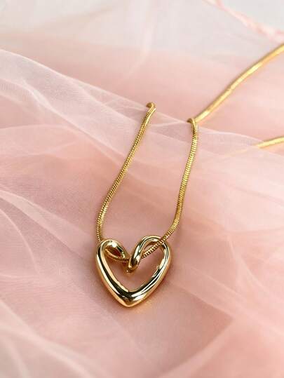 1 pezzo Collana con ciondolo a forma di cuore cavo in acciaio inossidabile di stile alla moda, stile minimalista di lusso, collana choker versatile per donna