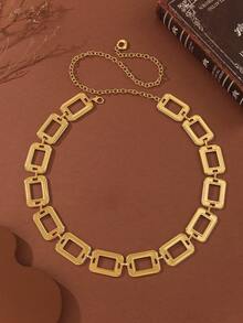 1pc Vintage Geometric Hollow Square Design Waist Chain, Fashionable & Versatile For Women, Suitable For All Seasons/Gift/Party/Work