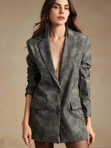 Women's Modern Casual Urban Retro Tie-Dye Washed Vintage High-End Blazer Dress - Xám - Xem 10