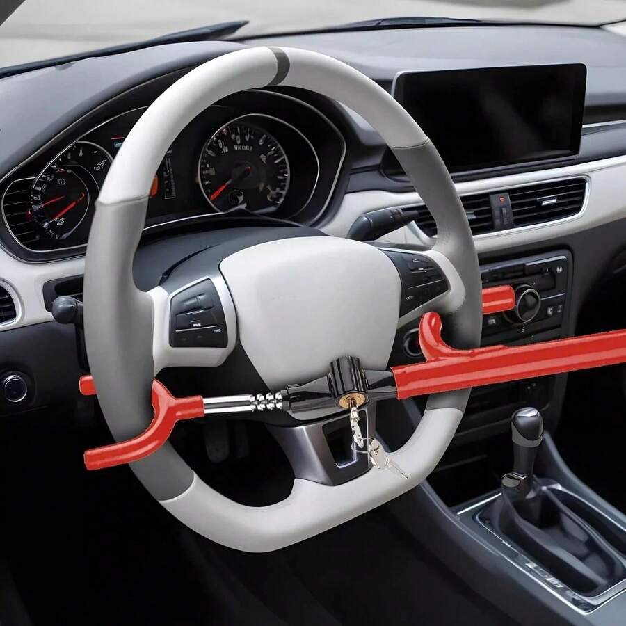 Steering Wheel Lock The Club Twin Hooks Anti Theft Universal Car Truck Van SUV - Red - View 1