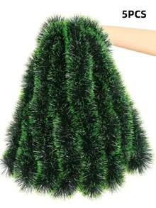 10PCS 9 Cm 2-Meter Encrypted Christmas Decorative Strips, Woolen Strips, Floral Ribbons, Dark Green, White Edge, Green Edge, Festive Atmosphere Decoration Supplies - Multicolor - View 15