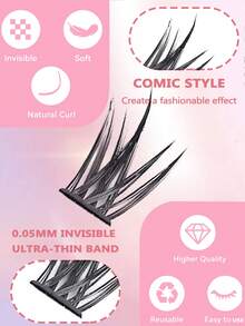 192 Pieces Fairy Eyelash Clusters 9-18mm Comic Eyelash Cluster C Curl - Wide Span DIY Eyelash Extension Wet Spiked Anime Eyelashes Single False Eyelash Cluster With 0.05mm Ultra-Thin Invisible Eyelashes With Eyelash Clusters, Eyelash Clusters, Single Eyelashes, Eyelashes, False Eyelashes - D - View 6