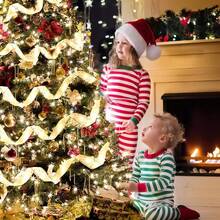 1 pieza Luz de cinta navideña para niños | Luz de hadas LED dorada | Diseño ondulado destellante de 1m/2m/3m/5m/10m dorado | Funciona con pilas, pilas no incluidas | Adecuado para fiesta de Año Nuevo, boda, vacaciones, decoración del hogar | Tema de Papá Noel con destellos, iluminación para habitación de niños, habitación de bebé, decoración de árbol de Navidad, regalo de Navidad