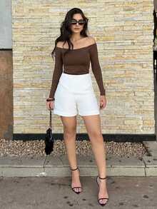 Women's Off-The-Shoulder Blouse Long Sleeve Casual Charming Elegant Evening Party Prom Formal - 鏽棕色 - 查看 7