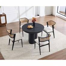 WAHSON OFFICE CHAIRS Midcentury Set Of 2 Rattan Dining Chairs Upholstered PU Leather Side Chairs With Metal Legs For Kitchen/Living Room - Black - View 7