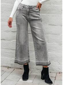 Wide Leg Jeans Straight Leg Jeans Denim Pants Zimbaplatinumhalloween - Cropped Black - View 10