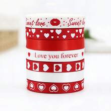 5 rollos de 1cm*450cm Cinta de embalaje para el Día de San Valentín con diseño de amor para decoración de regalos, manualidades y fiestas de boda del Día de San Valentín - Multicolor - Ver 3