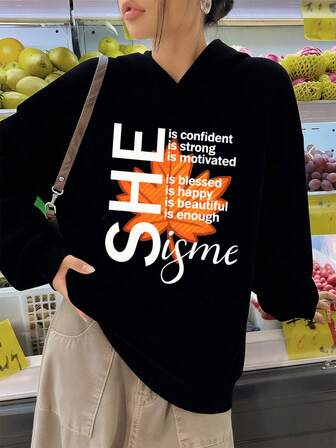 Felpa con cappuccio da ragazza adolescente per autunno e inverno, con stampa di foglie e lettere, morbida e lavabile in lavatrice, casual e alla moda, adatta per viaggi, feste e uso scolastico. Adatta per scuola, vacanze e shopping. Abbigliamento per bambine e ragazze giovani. Adatta anche per Natale.