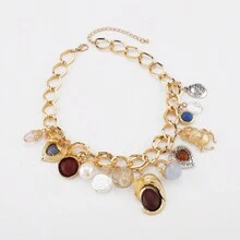 Mydear 1 chiếc vòng cổ mặt hình vỏ sò nhiều yếu tố phong cách đại dương, cá ngựa, cua, hoa trái tim, mặt dây chuyền mặt trời, thích hợp cho phụ nữ đeo hàng ngày, đi biển, đi nghỉ - Đa phần tử - Xem 10