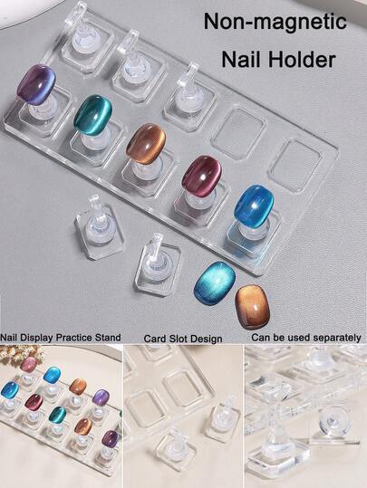 Non-Magnetic Acrylic Nail Art Practice Holder False Nail Tip Nail Art Practice Tool Premium Showing Shelf Nail Art Display For Beginners To Practice Salon DIY Manicure Supplies (10 Stands +1 Base Holder )