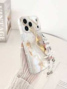 1个大理石纹彩绘加厚防震透明手机壳，配手工串珠手链，兼容 17 Pro/17 Air/17/17 Pro Max/16/11/16 Pro/16 Plus/16 Pro Max/16 e/15 Pro Max/13/14/12/XS/XR/7G/8P，Galaxy S25/S25 Plus/S25 Ultra/A16/A36/A26/A56/A50/A12