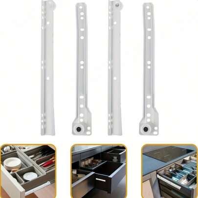 家具五金抽屉滑轨套件，抽屉轨道五金件，自闭设计，适用于大多数底部/侧面安装抽屉，抽屉滑轨，梳妆台抽屉滑轨支架滚轮导轨，家具滑动柜导轨
