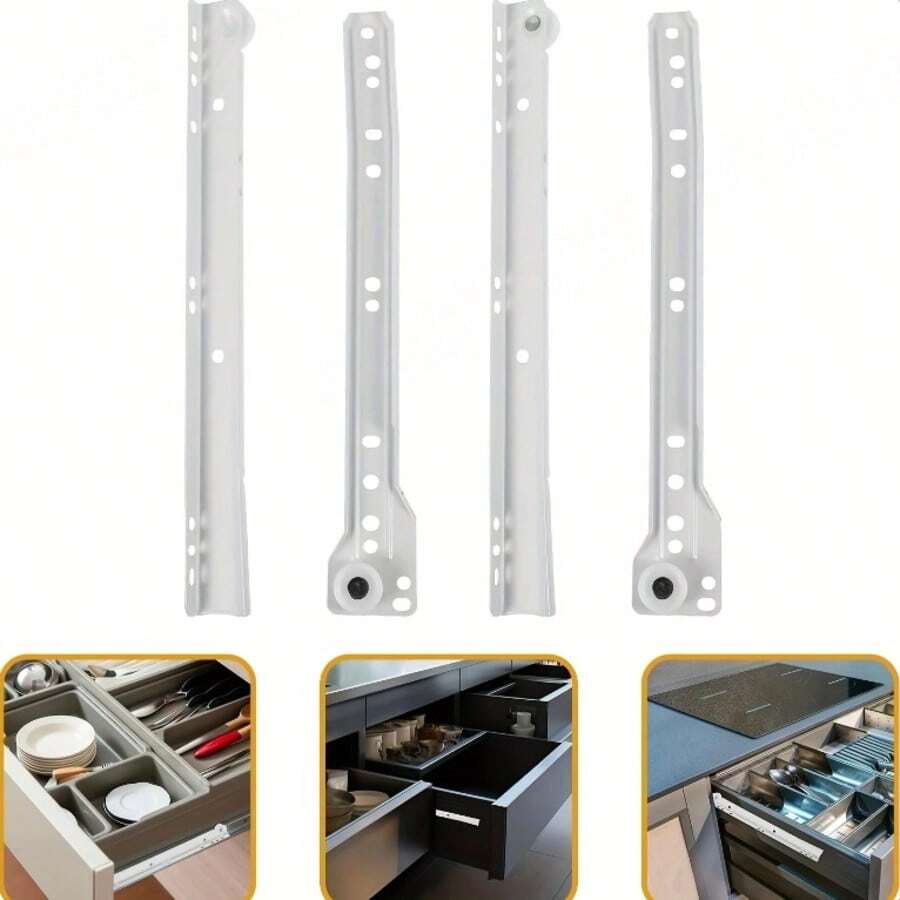 家具五金抽屉滑轨套件，抽屉轨道五金件，自闭设计，适用于大多数底部/侧面安装抽屉，抽屉滑轨，梳妆台抽屉滑轨支架滚轮导轨，家具滑动柜导轨