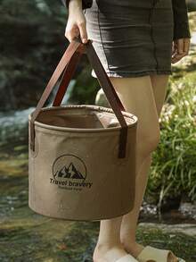 Cubo plegable portátil pequeño, recipiente para cebo de pesca al aire libre, recipiente para peces, cubo de agua para camping, cubo de agua para escalada de montaña, verde militar, marrón, adecuado para senderismo, picnic, camping, viajes, deportes y pesca