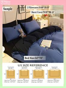 3件套海军蓝和黑色床上用品套装，1个羽绒被套和2个枕套，柔软舒适的家纺，柔软亲肤，多种颜色可选，适合男女宿舍，简约时尚的家居装饰，柔软舒适的卧室床上用品，时尚套装，可机洗，无填充物 - 藍色 - 查看 3