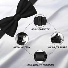 Men's Bow Ties Solid Color Pre-Tied Bow Tie Satin Formal Tuxedo Bowtie Adjustable Neck Bowtie For Men Wedding Party - Black - View 4