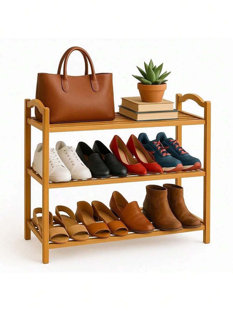 3-Tier Multipurpose Bamboo Shoe Rack - 鏽棕色 - 查看 1