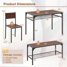 Dining Table Set For 4 Rectangular Table W/ 2 Chairs, 1 Bench, Storage Racks - Default - View 2