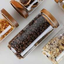 Cloud Bead No.1 Small Glass Storage Jar With Airtight Lid, Coffee Container With Wooden Lid, Glass Canister For Storing Beans, Rice, Sugar - Multicolor - View 8