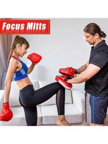 2PCS Boxing Mitts, Punching Mitts, Kickboxing Muay Thai Pads, Training Boxing Target Pads/Gloves, Martial Arts Youth, Men & Women (PU Leather) - Azul - Ver 7