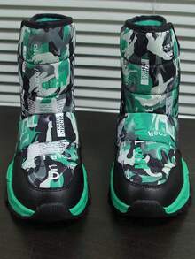 1 Pair Boys' Camouflage & Letter Print Outdoor Snow Boots, Warm Thick Ski Shoes For Teenagers, 1 Pair Women's FashionThick Thermal LinedLined Waterproof Snow Boots For Winter